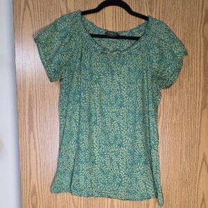 Eddie Bauer Green and Blue Floral Blouse